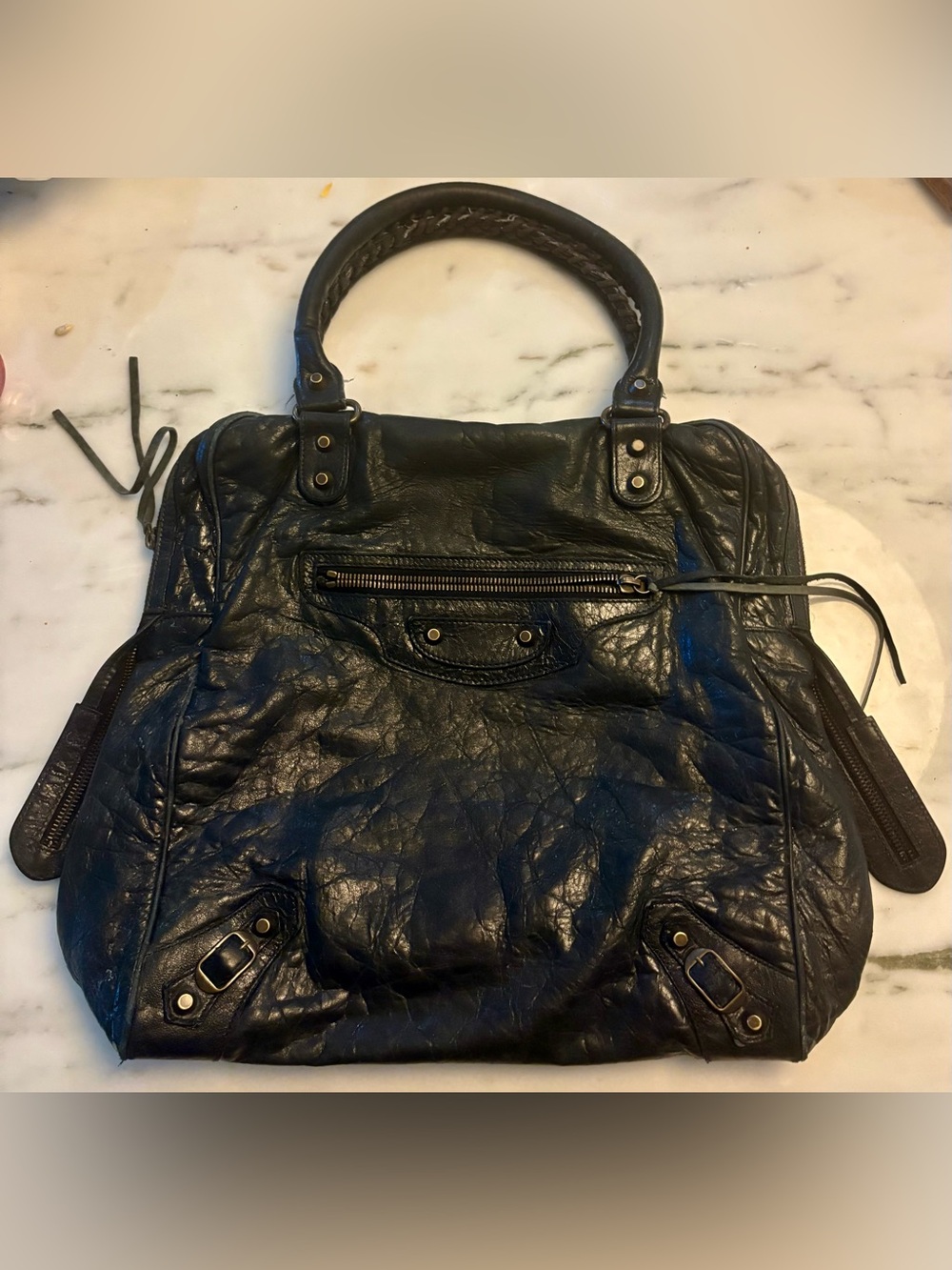 BAlenciaga Black Leather Tote city bag